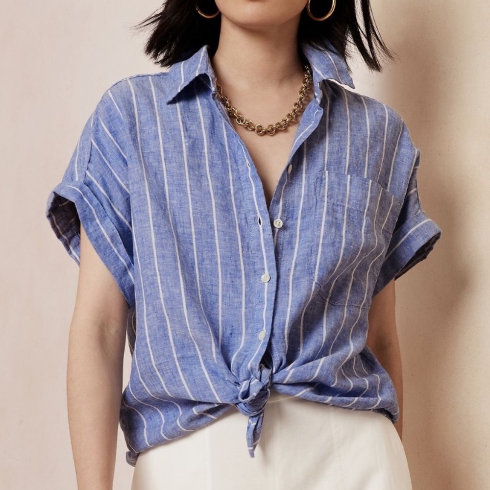 Banana Republic Linen Resort Shirt in light stripes